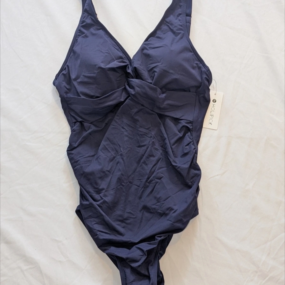 Holipick One-Piece Navy Twist-Front Swimsuit Large